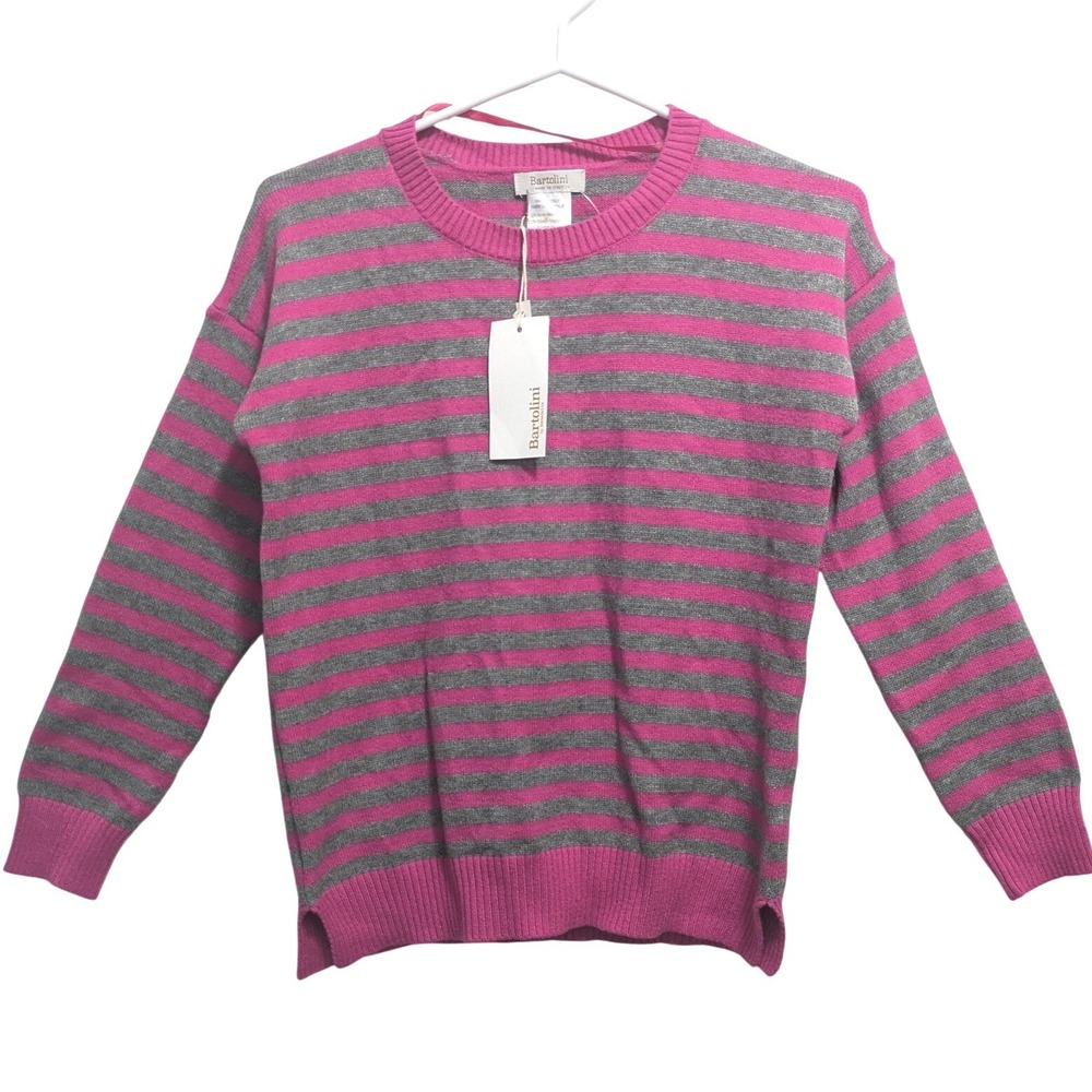 Bartolini Women's S Gray Pink Striped Knit Sweater Made‎ in Italy Crewneck